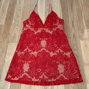 Free People V-Neck Red Lace Dress 10